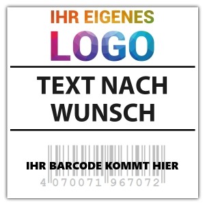 Barcode aufkleber mit Logo und Wunschtext - Prüfplaketten Quadrat