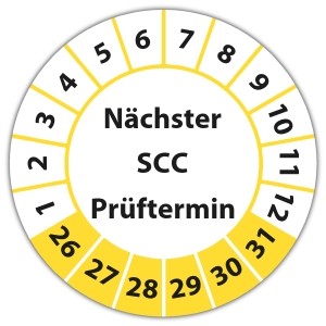 Prüfplakette Dokumentenfolie Nächster SCC Prüftermin - 