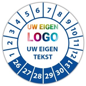 Keuringssticker "met uw logo en tekst"