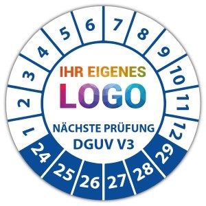 Prüfplakette "Geprüft nach DGUV Vorschrift 3 nächster Prüftermin" logo