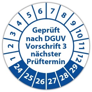 Prüfplakette "Geprüft nach DGUV Vorschrift 3 nächster Prüftermin"