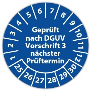 Prüfplakette "Geprüft nach DGUV Vorschrift 3 nächster Prüftermin"