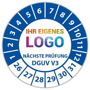 Prüfplakette "Geprüft nach DGUV Vorschrift 3 nächster Prüftermin" logo