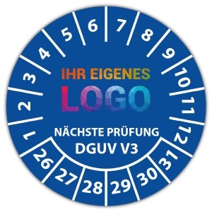 Prüfplakette "Geprüft nach DGUV Vorschrift 3 nächster Prüftermin" logo