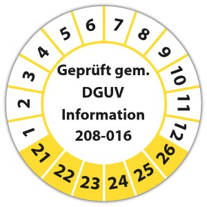Prüfplakette zugelassen nach DGUV 208-016 auf Rolle