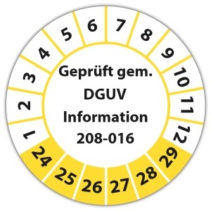 Prüfplakette "Geprüft gem. DGUV Information 208-016"
