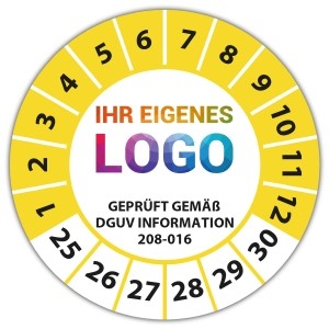 Prüfplakette "Geprüft gem. DGUV Information 208-016" logo