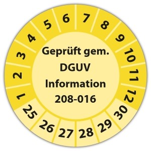 Prüfplakette "Geprüft gem. DGUV Information 208-016"