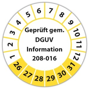 Prüfplakette "Geprüft gem. DGUV Information 208-016"