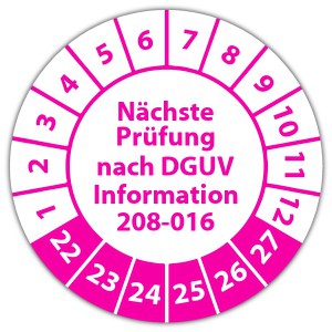 Prüfplakette "Nächste Prüfung nach DGUV Information 208-016"