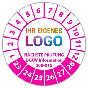 Prüfplakette "Nächste Prüfung nach DGUV Information 208-016" logo
