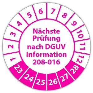 Prüfplakette "Nächste Prüfung nach DGUV Information 208-016"