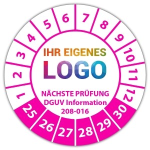 Prüfplakette "Nächste Prüfung nach DGUV Information 208-016" logo