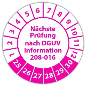 Prüfplakette "Nächste Prüfung nach DGUV Information 208-016"