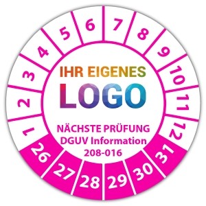 Prüfplakette "Nächste Prüfung nach DGUV Information 208-016" logo