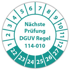 Prüfplakette "Nächste Prüfung DGUV Regel 114-010"