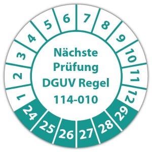 Prüfplakette "Nächste Prüfung DGUV Regel 114-010"