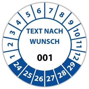 Prüfplakette Nummeriert mit Text - Prüfplaketten Nummeriert