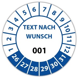 Prüfplakette Nummeriert mit Text