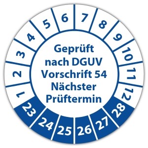 Prüfplakette Geprüft nach DGUV Vorschrift 54 Nächster Prüftermin - Prüfplaketten DGUV