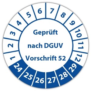 Prüfplakette Geprüft nach DGUV Vorschrift 52 - Prüfplaketten DGUV