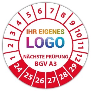 Prüfplakette "Geprüft nach BGV A3 Nächster Prüftermin" logo