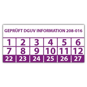 Prüfplakette "Geprüft DGUV Information 208-016"