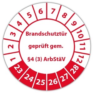 Prüfplakette "Brandschutztür geprüft gem.  §4 (3) ArbStäV"