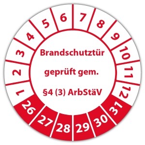 Prüfplakette Brandschutztür geprüft gem.  §4 (3) ArbStäV - Prüfplaketten auf Bogen