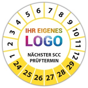 Prüfplakette Dokumentenfolie "Nächster SCC Prüftermin" logo