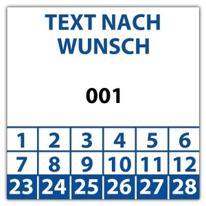 Prüfplakette Nummeriert mit Wunschtext - Individuelle Prüfplaketten