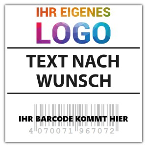 Barcode aufkleber mit Logo und Wunschtext - Barcode aufkleber