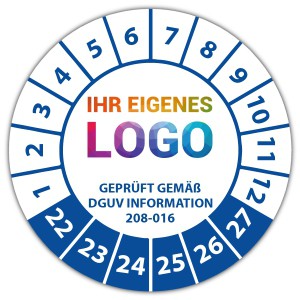 Prüfplakette "Geprüft gem. DGUV Information 208-016" logo