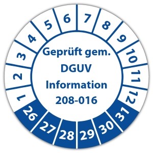 Prüfplakette Geprüft gem. DGUV Information 208-016 - Prüfplaketten auf Bogen