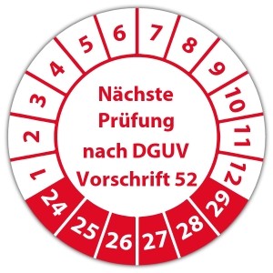 Prüfplakette "Nächste Prüfung nach DGUV Vorschrift 52"