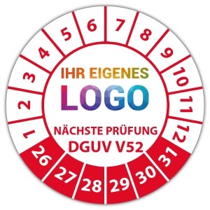 Prüfplakette Nächste Prüfung nach DGUV Vorschrift 52 - Prüfplaketten auf Bogen logo