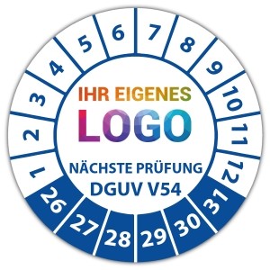 Prüfplakette Nächste Prüfung nach DGUV Vorschrift 54 - Prüfplaketten auf Bogen logo