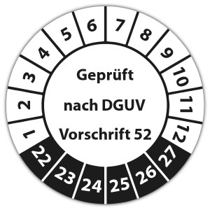 Prüfplakette Geprüft nach DGUV Vorschrift 52 - Prüfplaketten auf Bogen