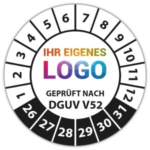 Prüfplakette Geprüft nach DGUV Vorschrift 52 - Prüfplaketten auf Bogen logo