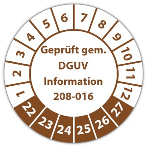DGUV Information 208-016" rund 4 Farben  Ø 30-40 mm Prüfplakette "Geprüft gem 