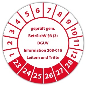 Prüfplakette geprüft gem. BetrSichV §3 (3) DGUV Information 208-016 Leitern und Tritte - Prüfplaketten auf Rolle