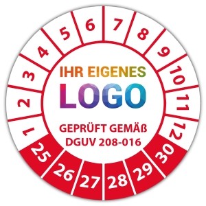 Prüfplakette "geprüft gem. BetrSichV §3 (3) DGUV Information 208-016 Leitern und Tritte" logo