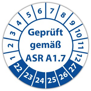Prüfplakette "Geprüft gemäß ASR A1.7"