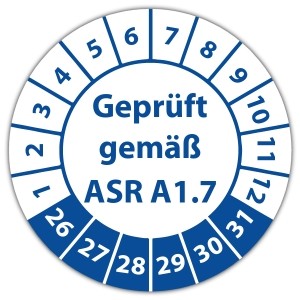 Prüfplakette Geprüft gemäß ASR A1.7 - Türen und Tore