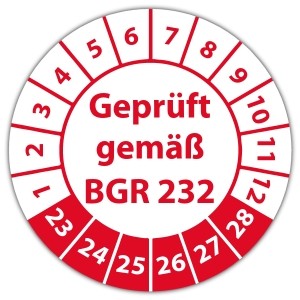 Prüfplakette "Geprüft gemäß BGR 232"