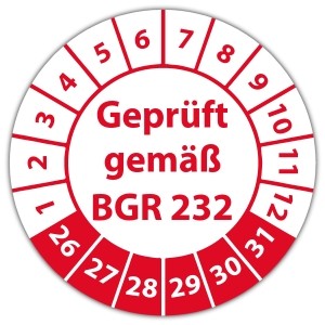 Prüfplakette Geprüft gemäß BGR 232 - Türen und Tore