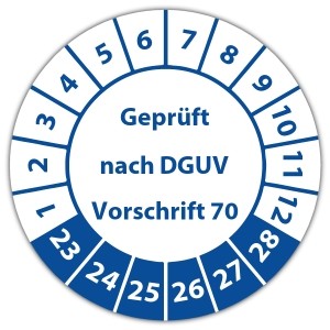 Prüfplakette Geprüft nach DGUV Vorschrift 70 - Prüfplaketten auf Bogen