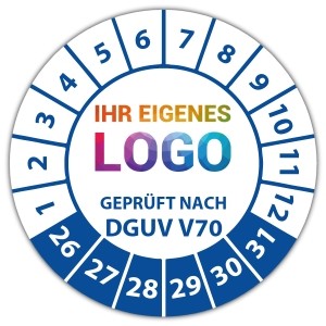 Prüfplakette Geprüft nach DGUV Vorschrift 70 - Prüfplaketten auf Bogen logo