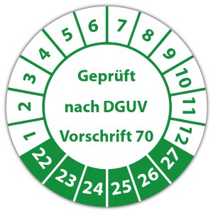 Prüfplakette Dokumentenfolie "Geprüft nach DGUV Vorschrift 70"
