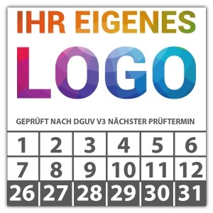 Prüfplakette Geprüft nach DGUV Vorschrift 3 nächster Prüftermin - Prüfplaketten Quadrat logo